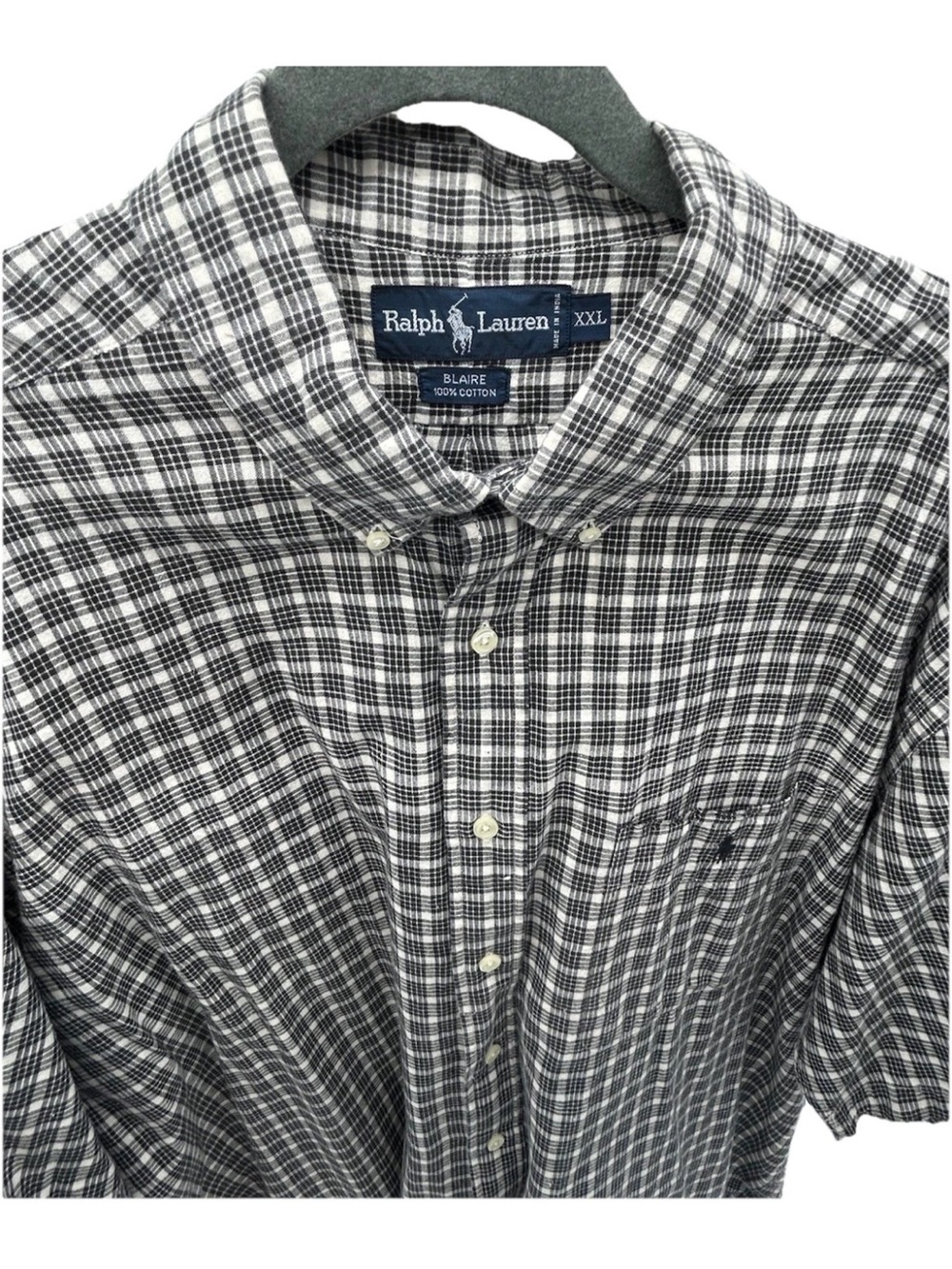 Ralph Lauren Black & White Plaid Short-Sleeve Button-Down Shirt